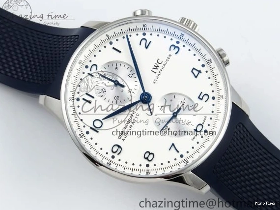 MIROTIME 0412 Casual Portuguese Chrono IW3716 Z+F 1:1 Best Edition White Dial on Blue Rubber Strap A 7016